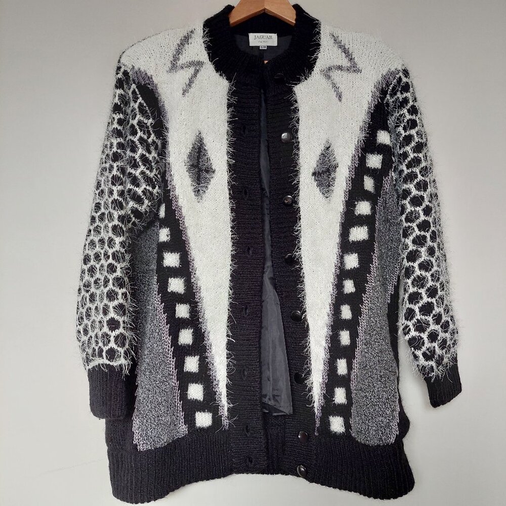 Vintage 80's Jaguar Mohair Sweater (S/M) Black White Gray